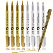 Resim 8 adet Yixiaojianda Metalik Fırça Boya Kalemleri, Hızlı Kuruyan, Ergonomik Plastik Kalemler Orta Nokta ile, Su Geçirmez Luster Mürekkep, Scrapbooking, DIY El Sanatları, Kumaş Sanatı, Reçine Kalıpları için 
