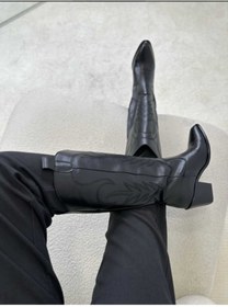 Resim POTEEN Duppy Kadın Çizme Western Kovboy Nakışlı Tam Kalıp Rahat P300-Siyah 