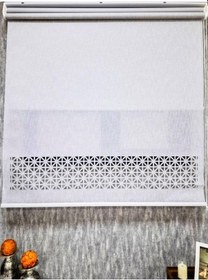 Resim Bbb Çift Mekanizmalı Keten Lazer Kesim Tül Ve Stor Perde Mlt5017 Gri 