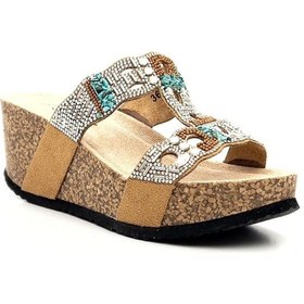 Resim Guja 25y101 Kadın Taşlı Comfort Dolgu Topuk Terlik Camel 