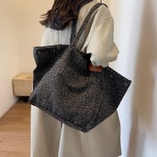 Resim Şık Siyah Leopar Desenli Kadınlar İçin Kanvas Çanta - Geniş Kapasiteli, Yıkanabilir Omuz Çantası Dayanıklı Polyester Astarlı, Günlük Kullanım ve Seyahat için Mükemmel, Minimalist Tasarım, Sağlam Sap Yapısı 