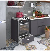 Resim Kenzlife Ankastre Modülü Kabini Argon Gri Fırın Ocak Dolabı Çekmeceli Sabit Tabla 