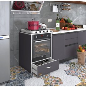 Resim Kenzlife Ankastre Modülü Kabini Argon Gri Fırın Ocak Dolabı Çekmeceli Sabit Tabla 