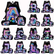 Resim 3parçass Set Sevimli Karikatür Mor for kuromi Harf Sırt Çantası Seti 26 Harf "A~Z" Temalı Çiçek Desenli Sırt Çantası 3parçass Set Erkek ve Kadın Moda Baskılı Çanta 3parçass Set Günlük Hayat veya Seyahat İçin Mükemmel Seçim Festival İçin Mükemmel Hediye 