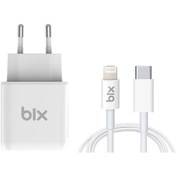 Resim Bix BX-CL20TA 20W PD Hızlı Şarj Adaptörü + 3A USB-Cden Lightning Kablo Beyaz 