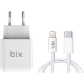 Resim Bix BX-CL20TA 20W PD Hızlı Şarj Adaptörü + 3A USB-Cden Lightning Kablo Beyaz 