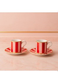 Resim 2 Kişilik Porselen Yaldızlı Lovely Birds Özel Tasarım Pembe Kuşlu Kahve Fincan Takımı Seti 100ml Pembe 