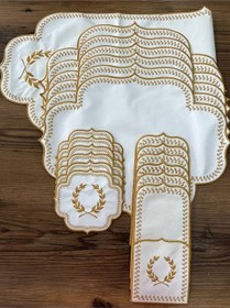 Resim Başak Krem Gold 12 Kişilik 37 Parça Masa Örtüsü Nakışlı Deri Runn 