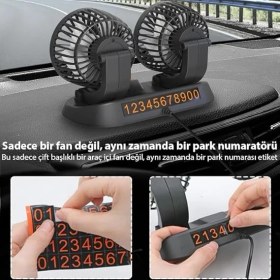 Resim F410 USB Çift Başlıklı Araç Fanı Oto Fan Vantilatör ve Numaratör, Siyah 