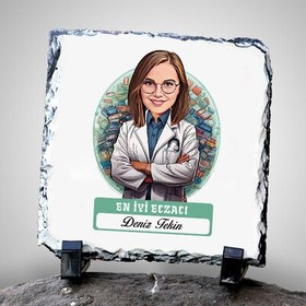 Resim Karikatürlü En Başarılı Kadın Eczacı Dekoratif Taş 