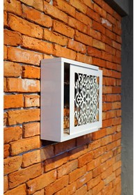 Resim Modem Saklama Kutusu Sürgülü Yana Açılır 35 X 35 Motifli Beyaz 