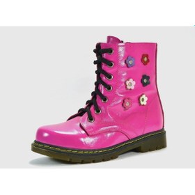 Resim Bayrak Hakiki Deri Pembe Fermuarlı Kız Çocuk Postal Bot Pembe 