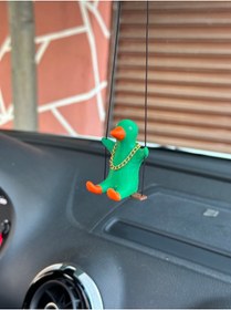 Resim 3DBASKILAR Altın Zincirli Sallanan Ördek Yeni Trend Dikiz Ayna Süsü (yeşil Turuncu) 