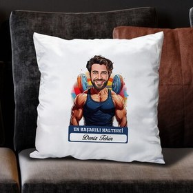 Resim Karikatürlü En Yakışıklı Halterci Yastık 