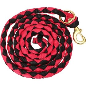 Resim Mufunye Atma Demiri Ve Renkli Dokuma At İpi 2.5m - Kırmızı-siyah, Bakır Zincirli, At/keçi/koyun Eğitimi İçin Dayanıklı Pp İpi 
