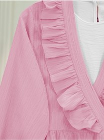 Resim MODAQU Yaka Fırfırlı Yan İp Bağlamalı Kimono - Pembe 