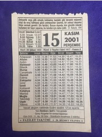 Resim 15 Kasım 2001 Takvim Yaprağı - Nostalji Koleksiyonluk Takvim Yaprağı 