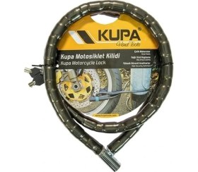 Resim Çelik Motosiklet Kilidi, 22MM Zincir Boğumlu Anahtarlı Kilit 1,5 Metre - Puset - Bisiklet - Scooter 