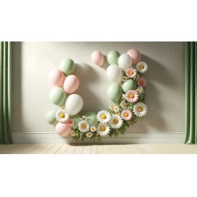 Resim Venspor Papatya ve Pastel Balonlarla Süslenmiş Çiçekli Arkaplan, 200X150CM, Fon, Duvar Örtüsü 