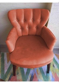 Resim Kayser Home Berjer - Tekli Koltuk - Düz Renk Babyface Kumaş - Ahşap Ceviz Ayak - Turuncu Turuncu 