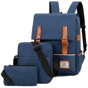 Resim Lemestar Usb Şarjlı 3'lü Set Nylon Çanta - İş Ve Seyahat İçin Büyük Kapasiteli Bilgisayar Çantası Mavi Koyu Mavi 