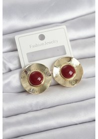 Resim Vintage Model Bordo Gold Renk Pirinç Kadın Küpe - Tj-bkp11661 Diğer 