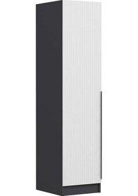 Resim Minar Kale 1 Kapaklı Dolap Antrasit - Beyaz Çizgili Mebran 190cm 