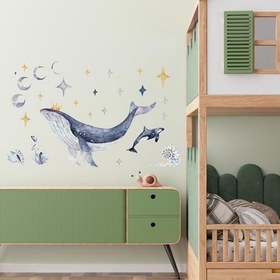 Resim Balina Duvar Stickerı, Çocuk Oyun Odası Dekor (122x157 cm) 