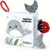 Resim 1pc BBSKY Yumuşak Bebek Kitabı 3D Hayvan Kuyrukları, Duyusal Dokunma ve Hissetme Eğitici Karton Kitabı, Anti-Yırtık, BPA Free Polyester Malzeme Erken Öğrenme ve Gelişim için - Gri ve Beyaz 
