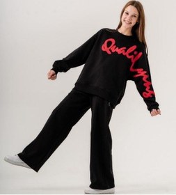 Resim Kız Çocuk Quality Yazılı Pamuklu Sweatshirt-14780 Siyah 