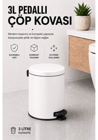 Resim Pedallı Çöp Kovası 3 Litre İç Kovalı Kapaklı Banyo Çöp Kutusu Beyaz - Elit 7003 