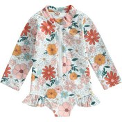 Resim Sarı Çocuklar Bebek Kız Mayolar 12m 18m 24m 3y 4y 5y Yaz Çiçek Uzun Kollu Fermuar Ruffles Tulum Mayo Beachwear Mayo 2 - 3 Yaş Sarı 