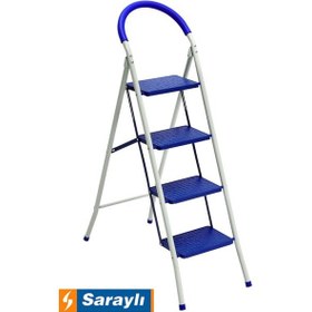 Resim Saraylı Mega Pratik Seyyar Merdiven 4 Basamak - Geniş Basamaklı Mavi 