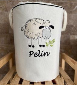 Resim HS Hometex Kuzu Nakışlı Bez Kirli ve Oyuncak Sepeti 