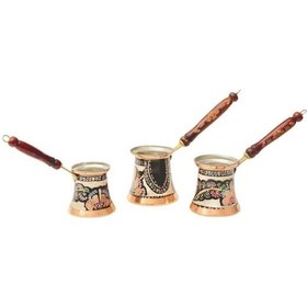 Resim Erzincan El İşlemeli Bakır Orta Klasik Cezve Mineli 