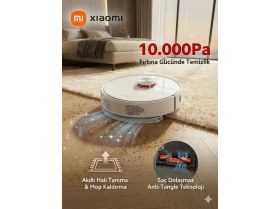 Resim Xiaomi Hem Süpürüp Hem Silen 10.000 Pa Emiş Güçlü Robot Süpürge Lazer Sensörlü Gece Görüşü ve Saçları Fırçaya Dolamayan Bıçaklı Başlık Teknolojisi, Halı Tanıma, Mop Kaldırma 