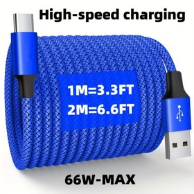 Resim 100.58cm/201.17cm Hızlı Şarj USB Type-C Kablosu 66W Max, Yuvarlak Parlak, Dayanıklı Kumaş Malzeme, Veri Transferi 480Mb/s'ye Kadar, Erkek Erkeğe Bağlayıcı, Samsung, Xiaomi, Vivo, OPPO, Redmi Ve Daha Fazla USB-C Akıllı Telefonlarla Uyumlu 
