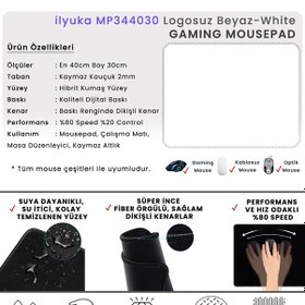Resim İlyuka Mousepad 40x30cm Gaming Oyuncu Mp344030 Logosuz Beyaz 