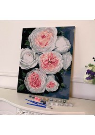 Resim Sayılarla Boyama Seti 40 x 50 CM Tuval Şasesine Gerili Beyaz Güller 