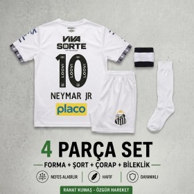 Resim Andream Neymar Santos Fc Çocuk Futbol Forması Forma Şort Çorap Bileklik 4 Parça 