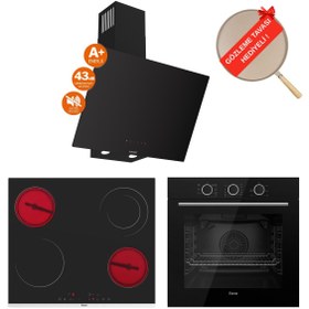 Resim Ferre FryArt&FlowArt Veloria Sessiz Davlumbaz Elektrikli Siyah Ank. Set (D077-SA + MS263 + QXE62CS) 