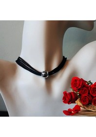 Resim Siyah Makrome İp & Metal Boncuk Kadın Choker Kolye Yeşil 