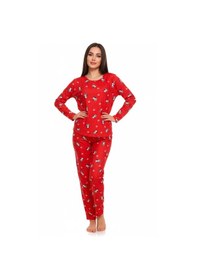 Resim Bisiklet Yaka Süet Pijama Takımı 6005 Penguen Kırmızı Kırmızı 