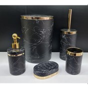 Resim Akrilik Gold Çizgi Siyah Mermer Soft Yuvarlak Banyo Seti Siyah 