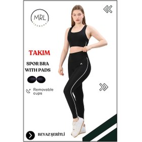 Resim Missmaral Kadın Spor Takım Yüksek Bel Tayt Pedli Büstiyer Sport Team High Waist Padded Bustier Black 3054 Siyah Beyaz 