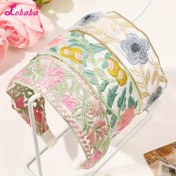 Resim LOBABA 3 Parça Set, Etnik Çiçek İşlemeli Geniş Başlıklar, Kadınlar için Elegant Kumaş Saç Aksesuarları, Çeşitli Renk Baskı, Moda Başlıkları, Lobaba Marka 