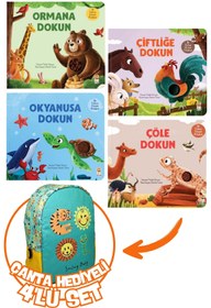 Resim Sincap Kitap İlk Dokun Hisset Kitabım-Çöl/Okyanus/Orman/Çiftlik 4'lü Set+Hediye SmileyBaby Yırtıcı Anaokul Çanta 