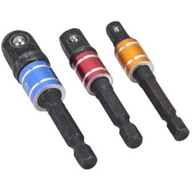 Resim Mufunye 3'lü Soket Adaptör Seti - 1/4" Hex Kolu, 1/4", 3/8", 1/2" Kare Uçlu, Elektrikli/pnömatik Aletler İçin, Krom Vanadyum Çeliği, Sabit Bağlantı 