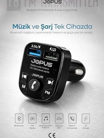 Resim Jopus FM Transmitter Bluetooth Araç Kiti – Oto MP3 Çalar, Çakmaklık Şarj Aleti, Oto Radyo Müzik Kiti Stand 