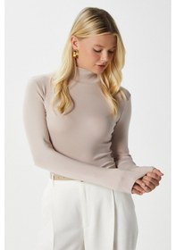 Resim Ritnice Kadın Feel Lux Touch Dik Yaka Bej Uzun Kol Soft Bluz Bej 